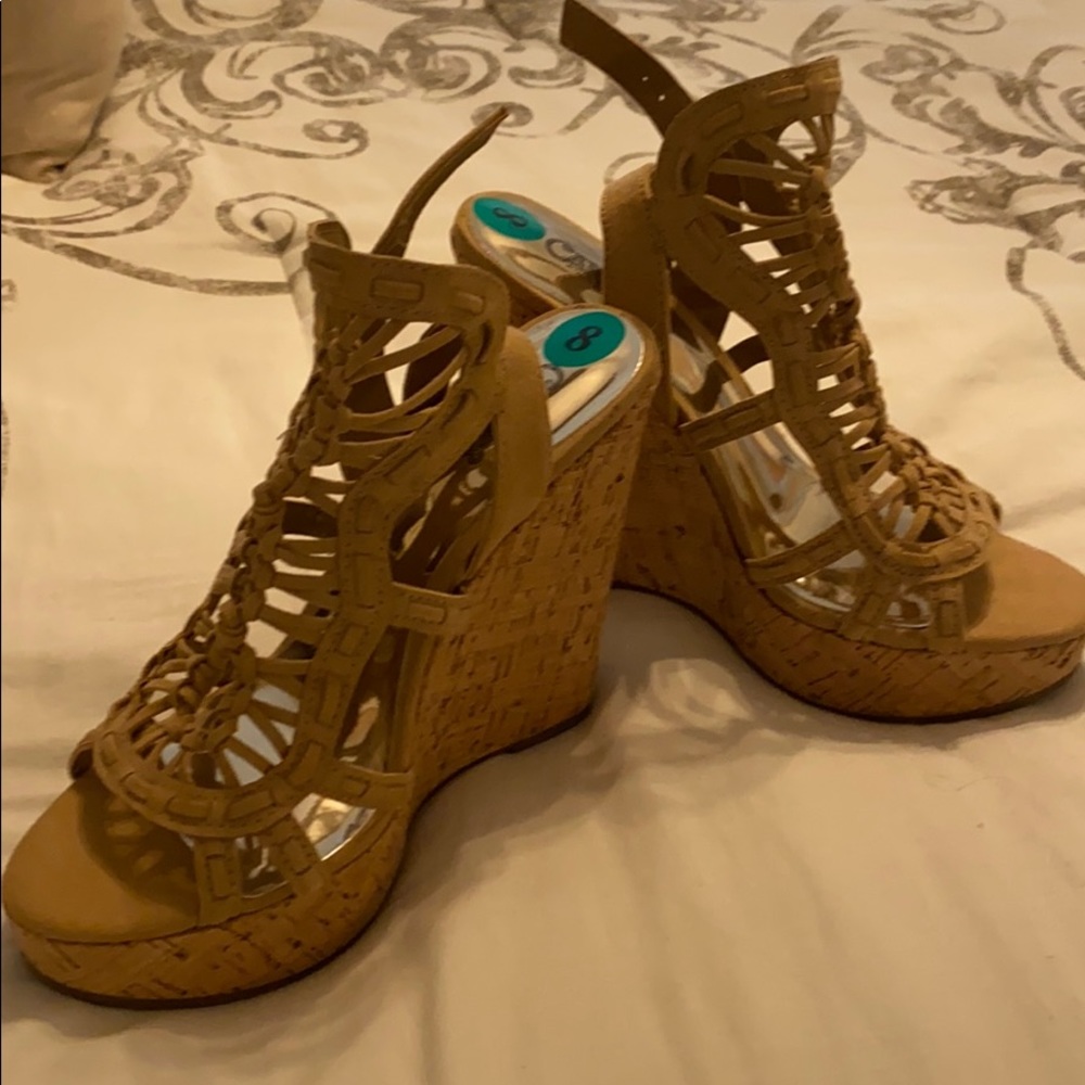 Tan wedge sandals